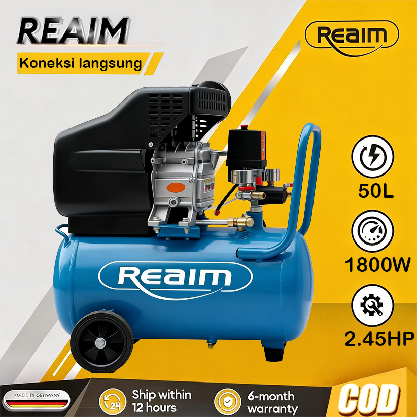 Reaim Kompresor Angin Listrik 50L 2.04HP Kompresor Listrik Mesin Kompresor