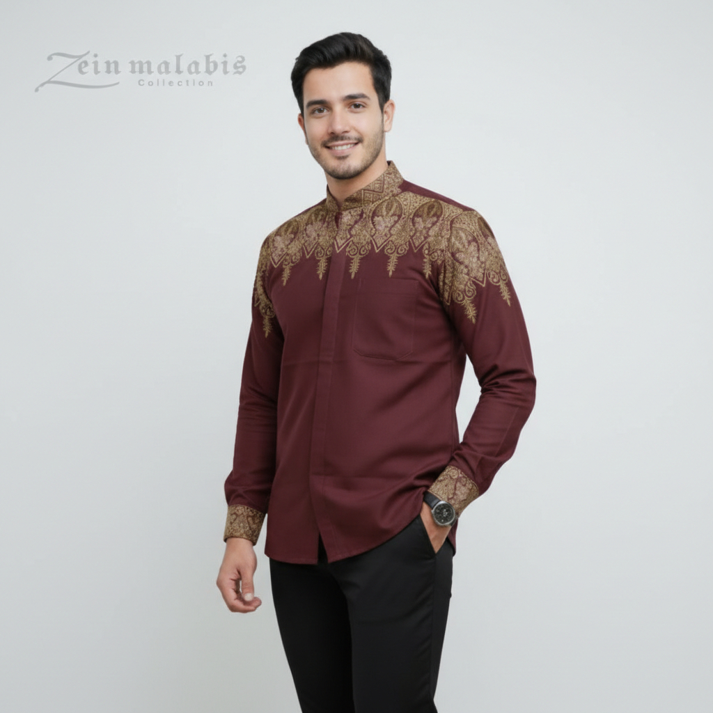 Kemeja Koko Zein Malabis Motif Batik Trend Baju Lebaran Bahan Katun Adem