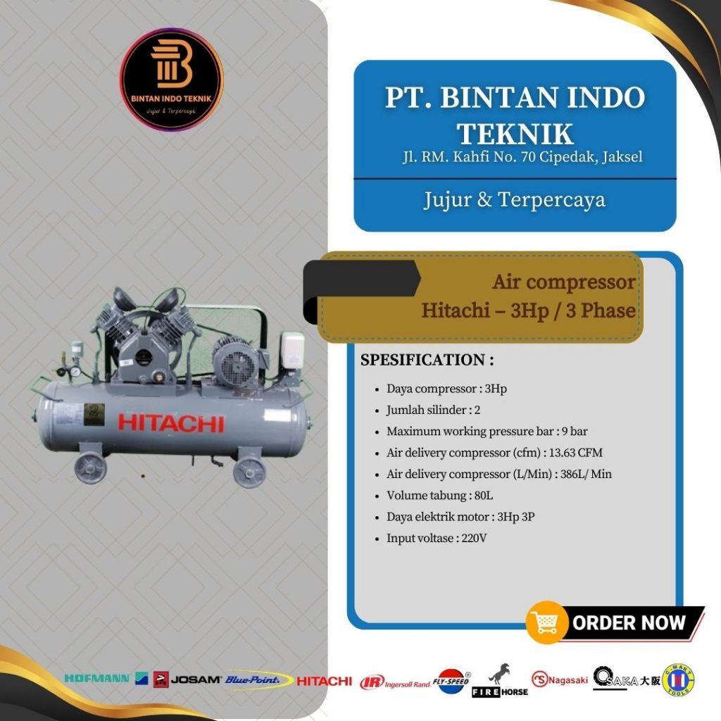 Air Compressor Hitachi 3HP / 3Phase Kompresor Udara