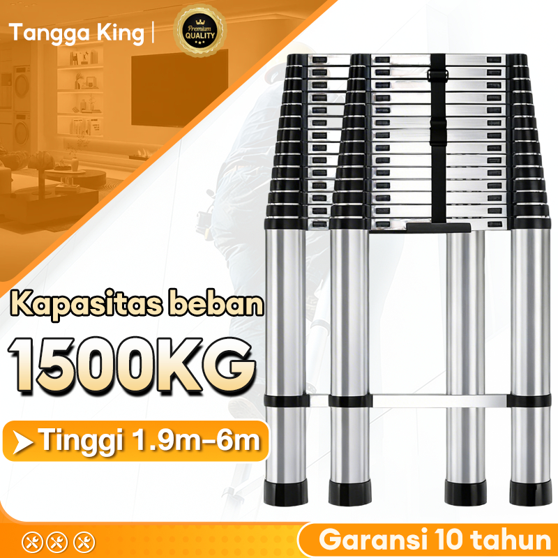 Tangga Lipat Alumunium Tangga Teleskopik Multifungsi 2.7M-5.1M Tangga Lipat Teleskopik Tangga Lurus