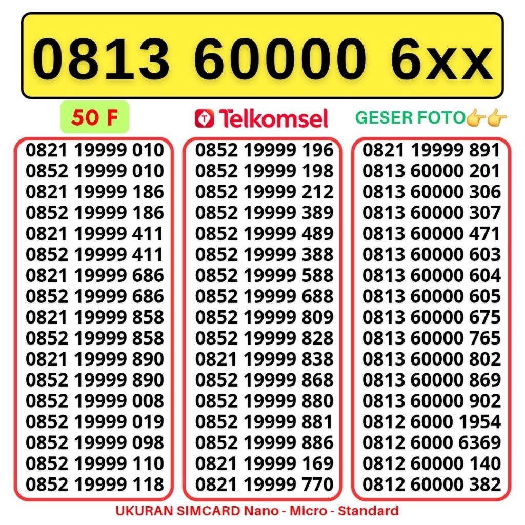 Nomor Cantik Simpati Telkomsel 4G 5G Kartu Perdana Telkomsel Simpati Nocan Simpati Nomer Cantik Telk