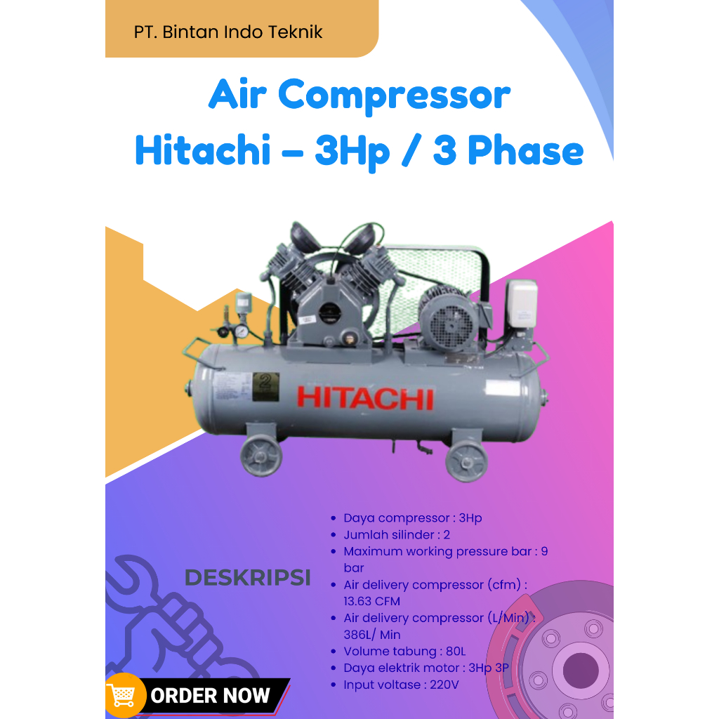 Hitachi Air Compressor 3HP 3Phase Kompresor Udara