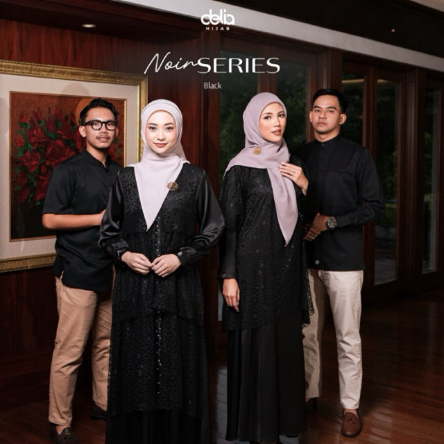 Delia Hijab - Couple Noir Series Black Dress Kemko | Baju Hari Raya Dress Koko Muslim Wanita Pria