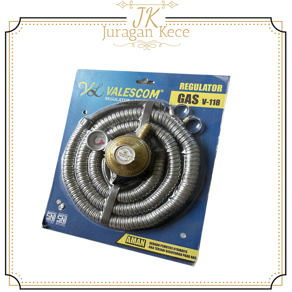 JUKE Selang Gas Regulator Panjang 1,8 Meter Valescom SNI V-118 Paket Selang Gas dan Regulator Meter 