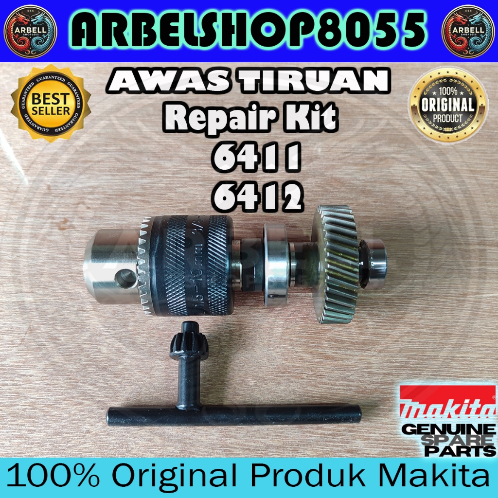 SPINDLE AS 6411 - 6412 HELICAL GEAR 35 GIGI DRILL CHUCK KEPALA BOR 10MM + KUNCI 6411 - 6412 KEPALA B