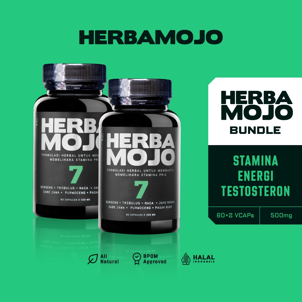 Herbamojo Suplemen Fitness Herbal Stamina Pria Testosteron Booster - Bundling 2 Bottle @ 60 Kapsul