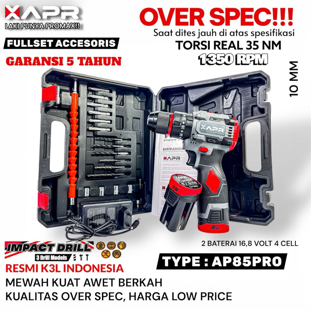 PROMO APR BOR IMPACT DRIL BRUSHLESS 10MM-13MM 2500RPM BOR IMPACT CORDLES CHUCK BESI 2BATRE BOR BETON