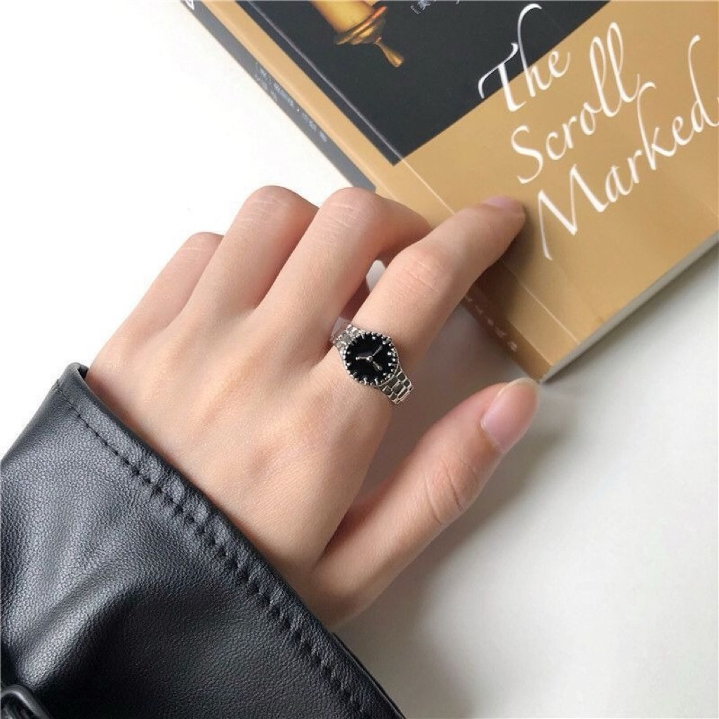 Clock Ring Cincin Bentuk Jam Tangan Unik Silver