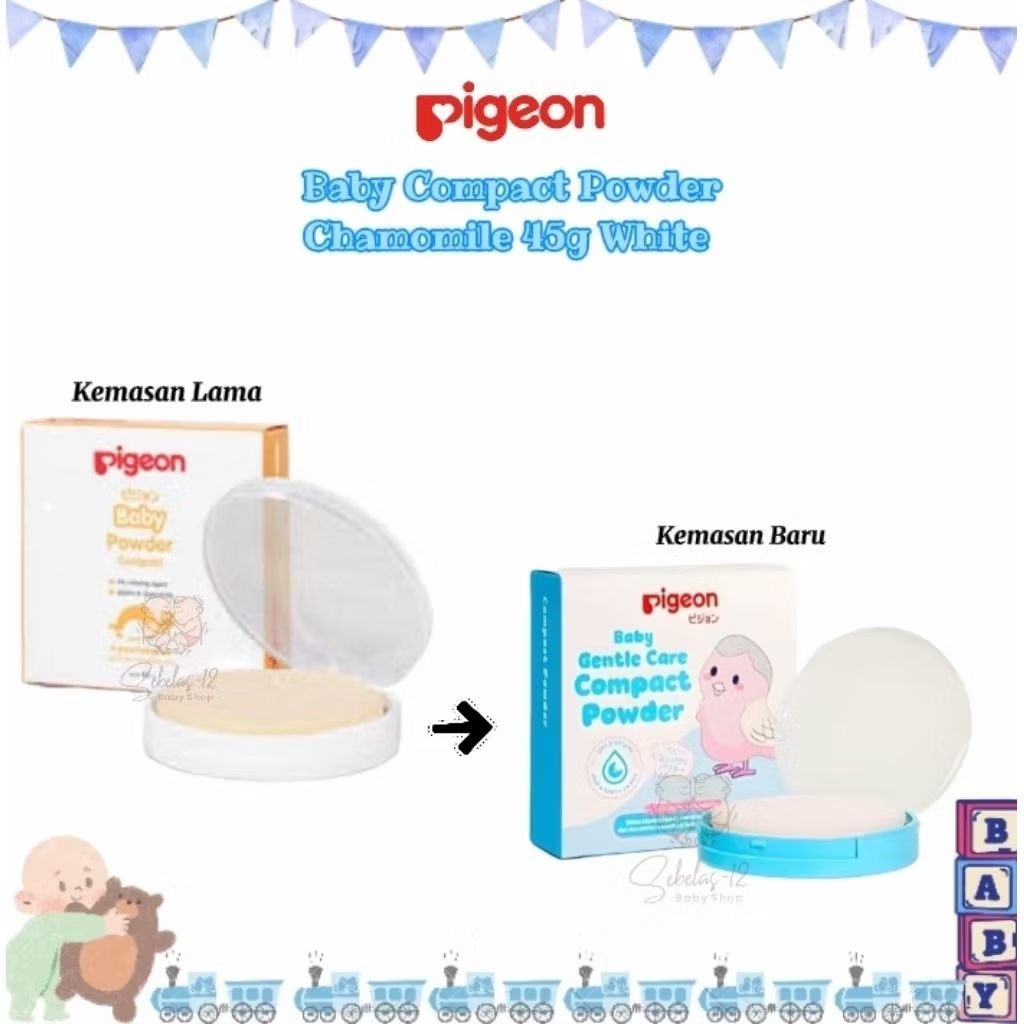 Pigeon Baby Powder Compact + PUFF 45 gr | Pigeon Bedak Padat Bayi Hypoallergenic, Ekstrak Chamomile,