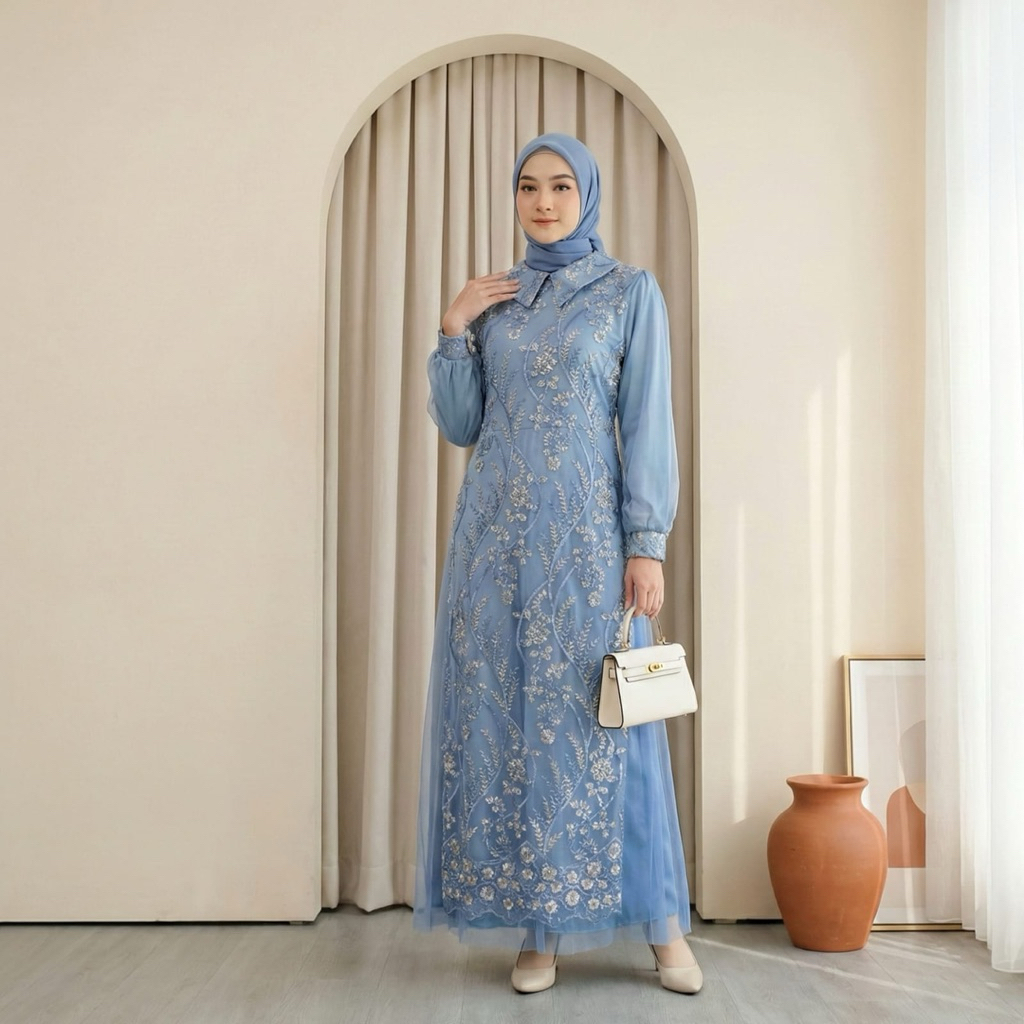 Maxi Aisyah helwa eklusive tulle 3d / gamis pesta kondangan seragam bridesmaid wanita premium / Dres