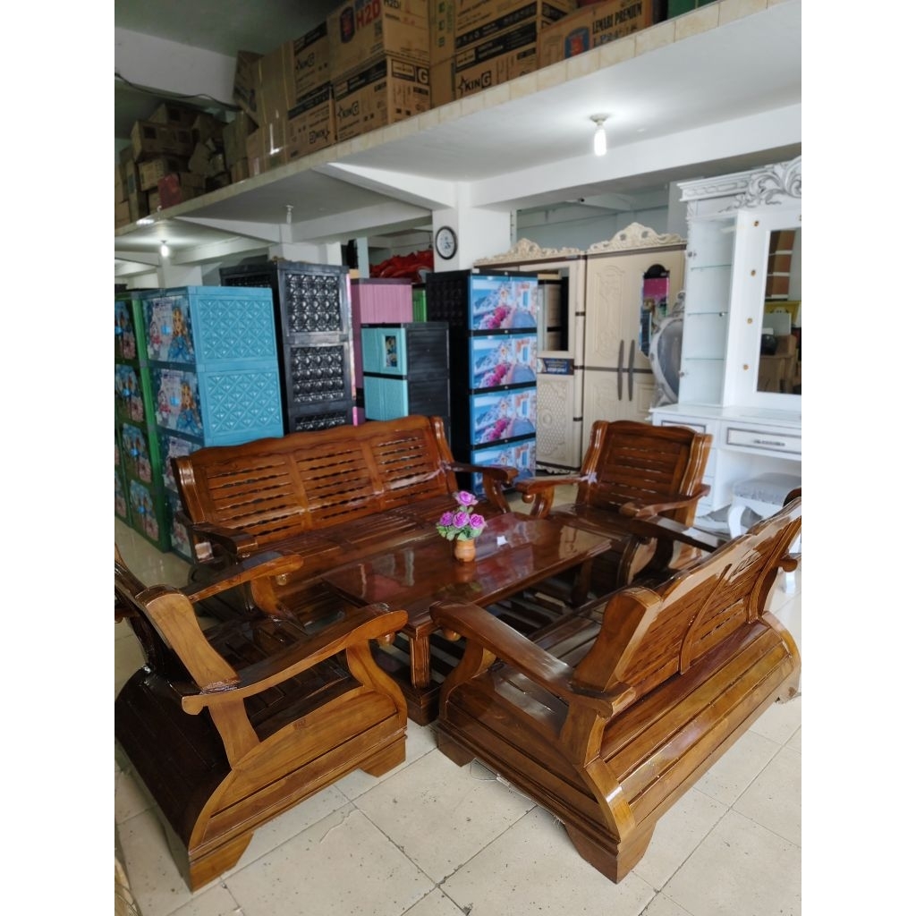 Sofa kayu/ kursi tamu kayu jati asli model gajah jumbo 3211 + meja