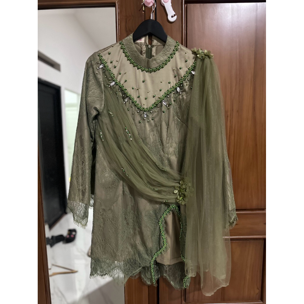 Kebaya Brokat Tile Hijau Olive Payet | Kebaya Kondangan | Custom Made NEW