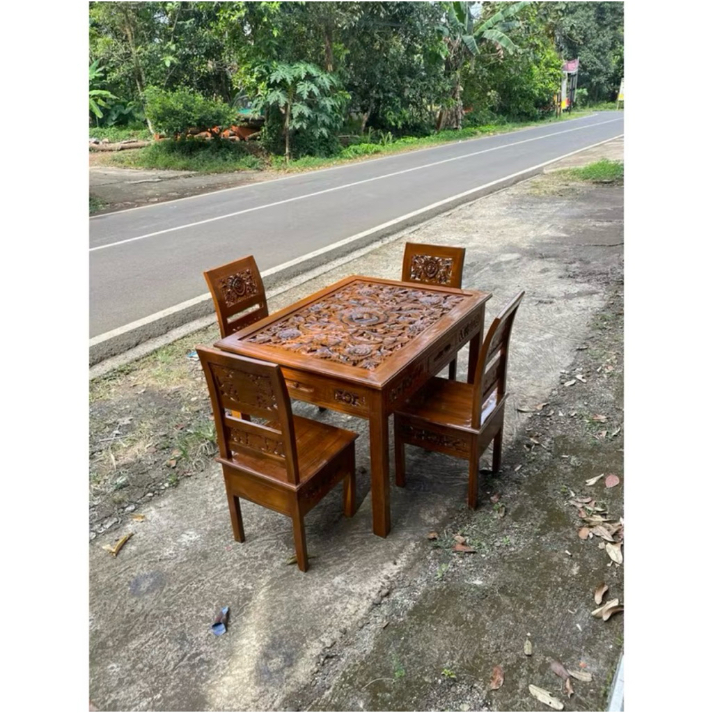 Meja Makan Ukir Jati Meja Makan Ukir 4 Kursi Jati Kursi Makan Ukir Jati
