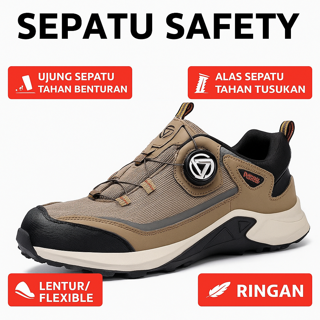 Sepatu Safety Import Model tali putar Boa System Ujung Besi Sporty Safety Shoes Anti Paku Safety Sho