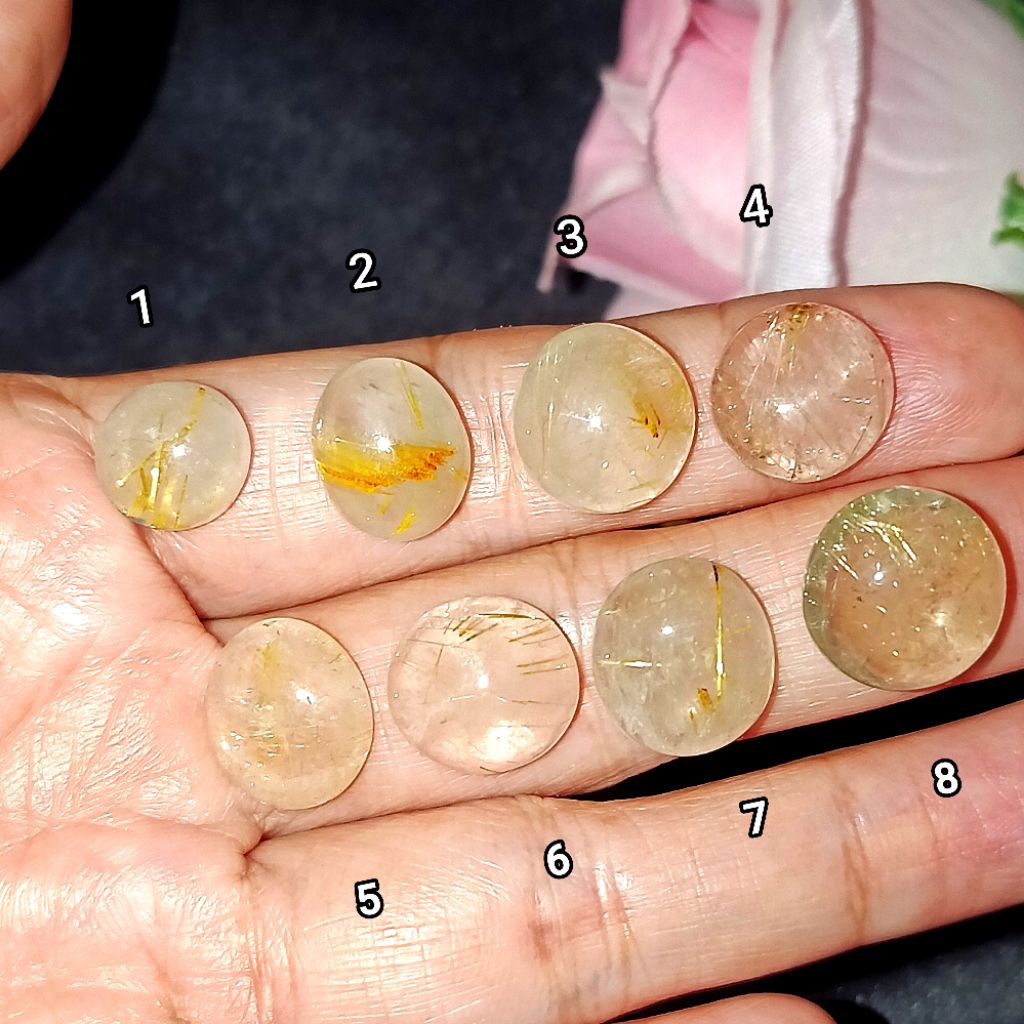 Batu Akik Natural Kecubung Rambut Emas Bentuk Oval Dan Bulat - Kecubung emas asli
