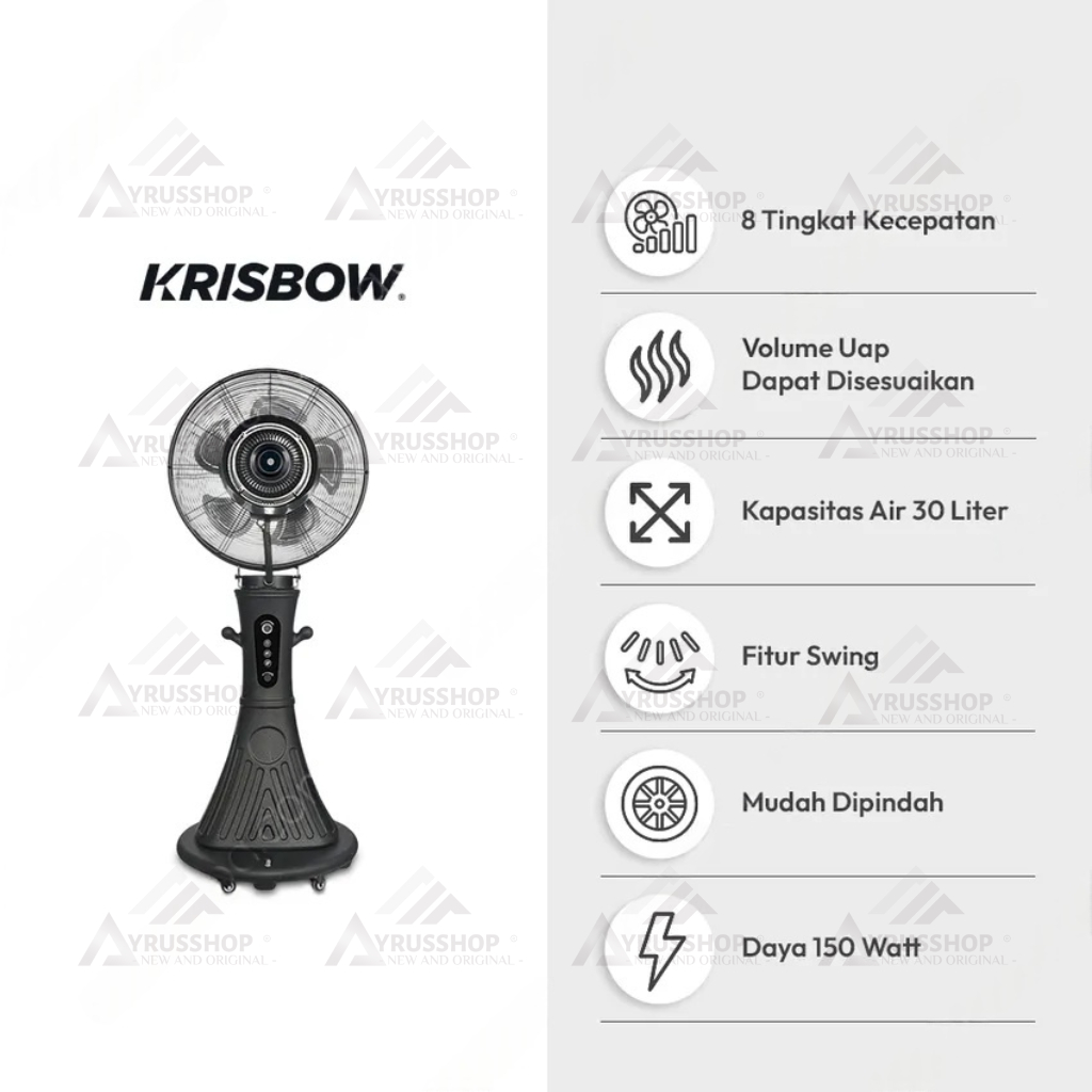 Standing Misty Fan Kipas Angin Uap Lantai Motor BLDC 150W Krisbow Kipas Kabut Portable Cocok Untuk R