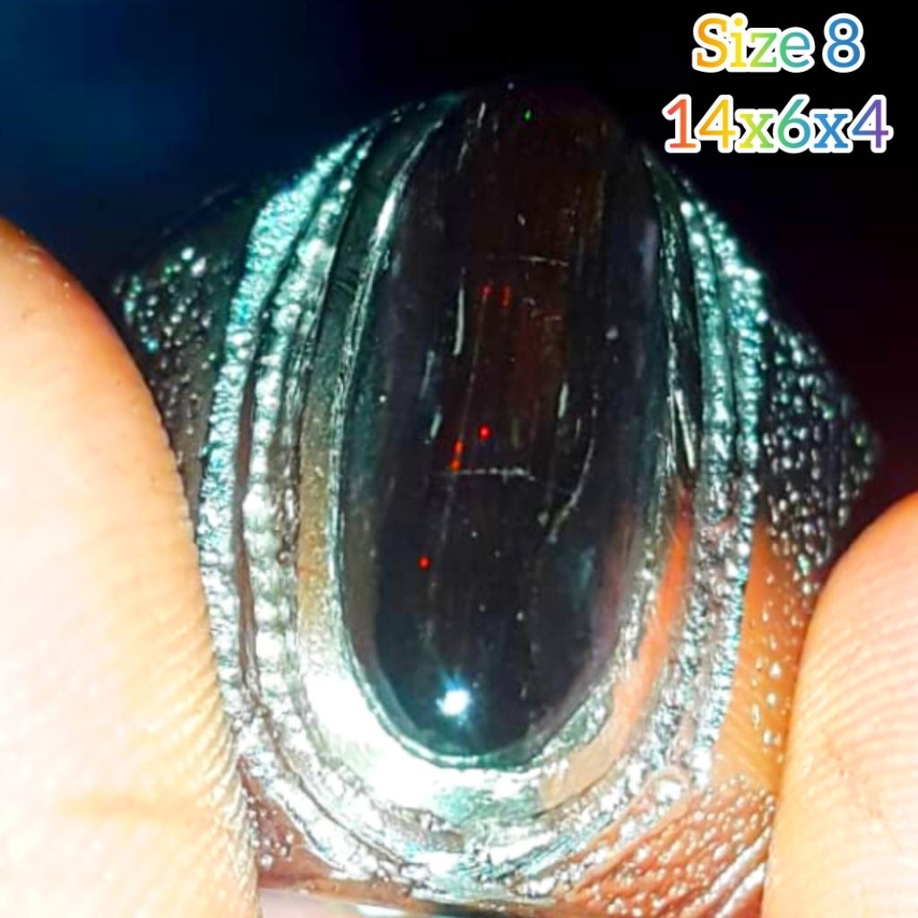 Cincin Batu Black Opal Sempur Ruyung Natural Jarong Bahan Ranting