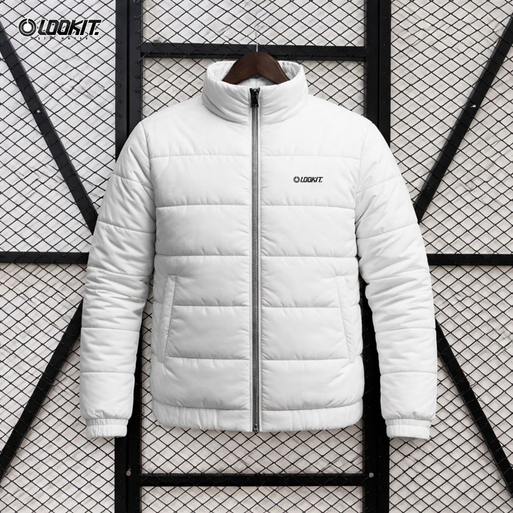 LookitId - Puffer Jacket White | Jaket Kembung Pria | Jaket Motor Puffer Musim Dingin | Jaket Puffer