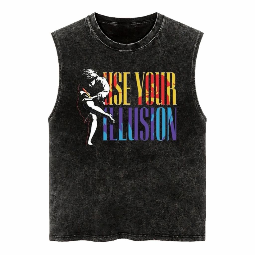 GORE NOTCH "USE YOUR ILLUSION" SLEEVELESS STONE WASH T-SHIRT | OVERSIZE T-SHIRT | WASHING | ATASAN |
