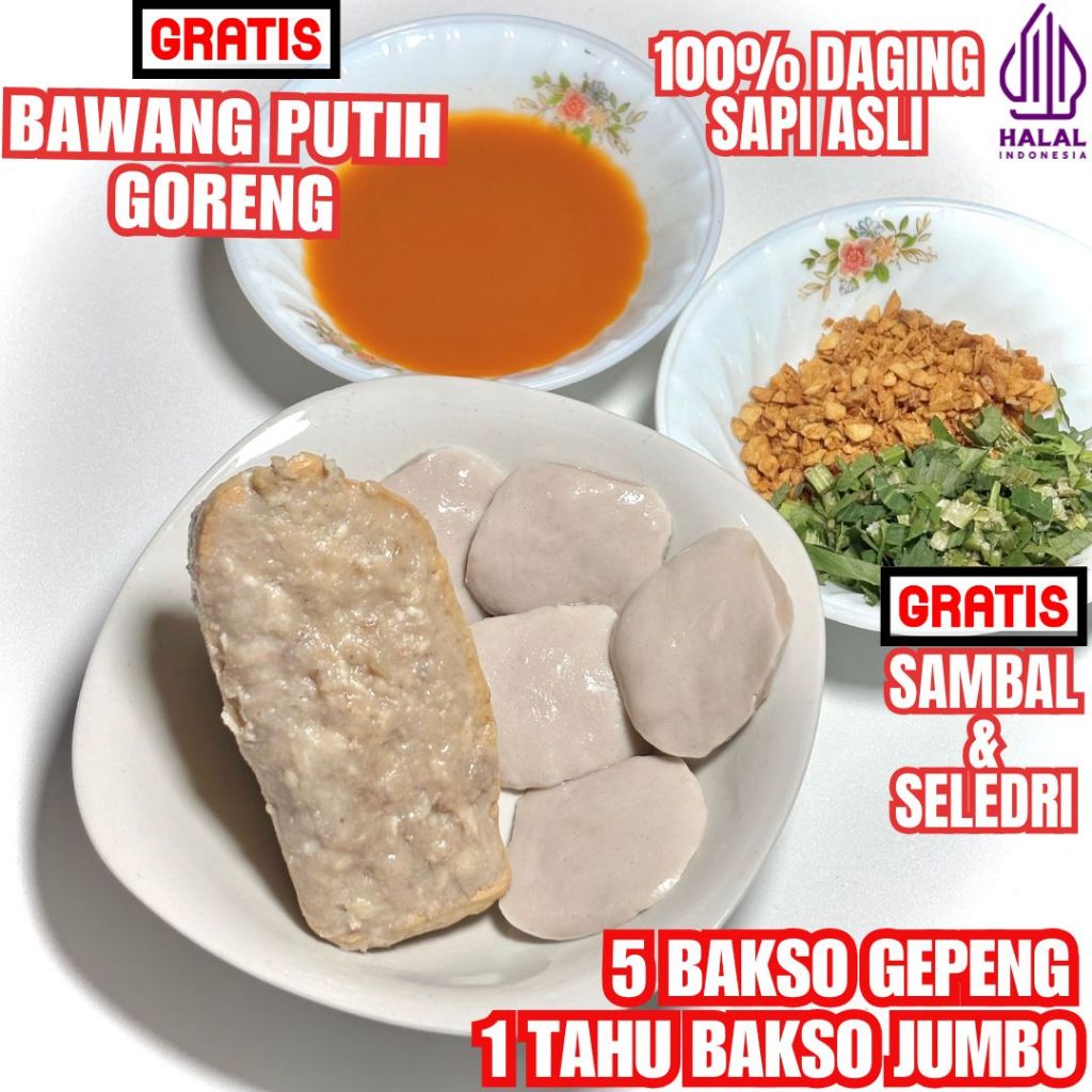 Paket Bakso Tahu Sapi Bakso Gepeng Premium 100% Halal (Gepeng,Bulat Halus,Urat) | Bakso Sapi | Bakso