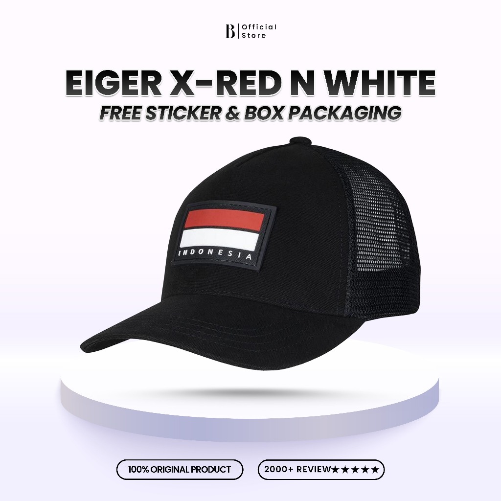 Topi EIGER X-Red N White Trucker Cap Hitam Black Pria Wanita