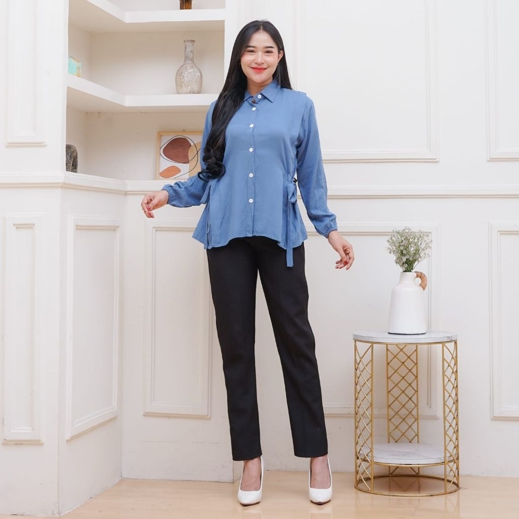 Blouse Wanita Fit Tali Samping Rayon Twill Rayon Premium  Atasan Kemeja Wanita Kekinian Adem Jatuh N