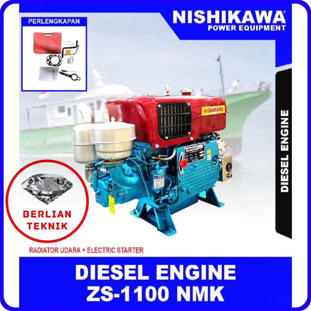 Mesin Penggerak Solar Engine Diesel Nishikawa ZS 1100 NMK / ZS1100NMK / 18 HP Radiator Starter