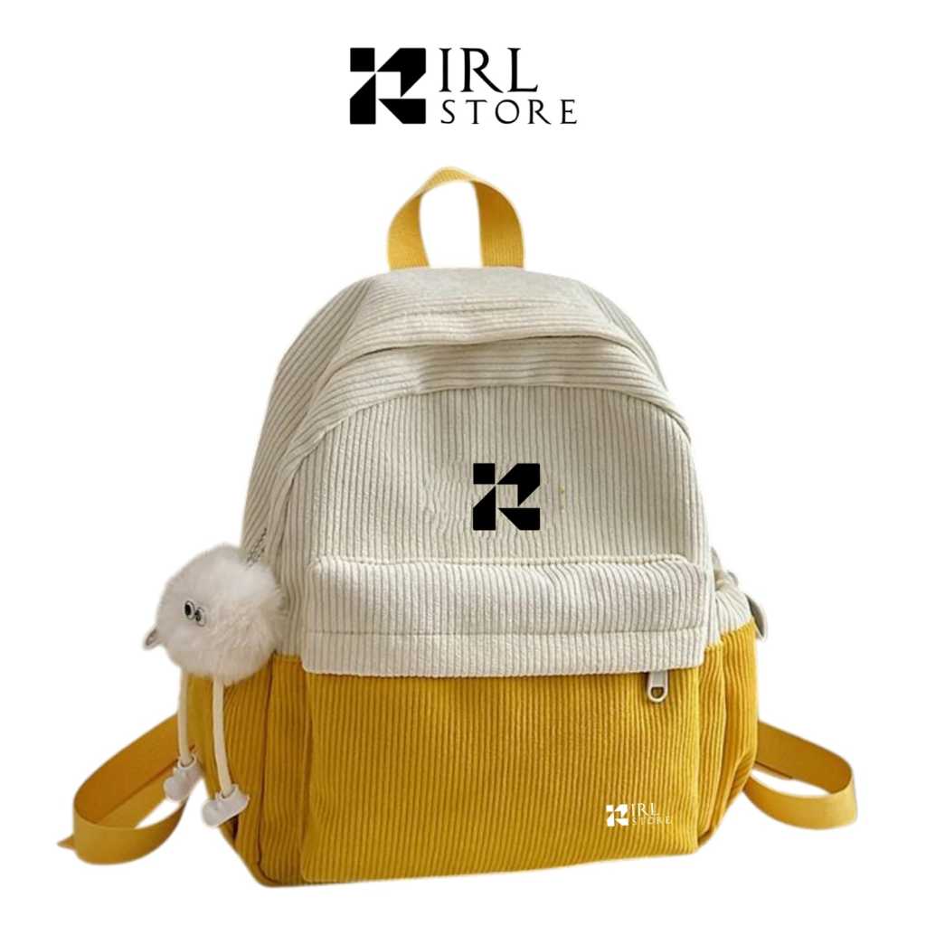 Tas Sekolah Unisex Corduroy Casual Lucu Keren 30x13x35cm 4 Warna Tas Ransel Irl