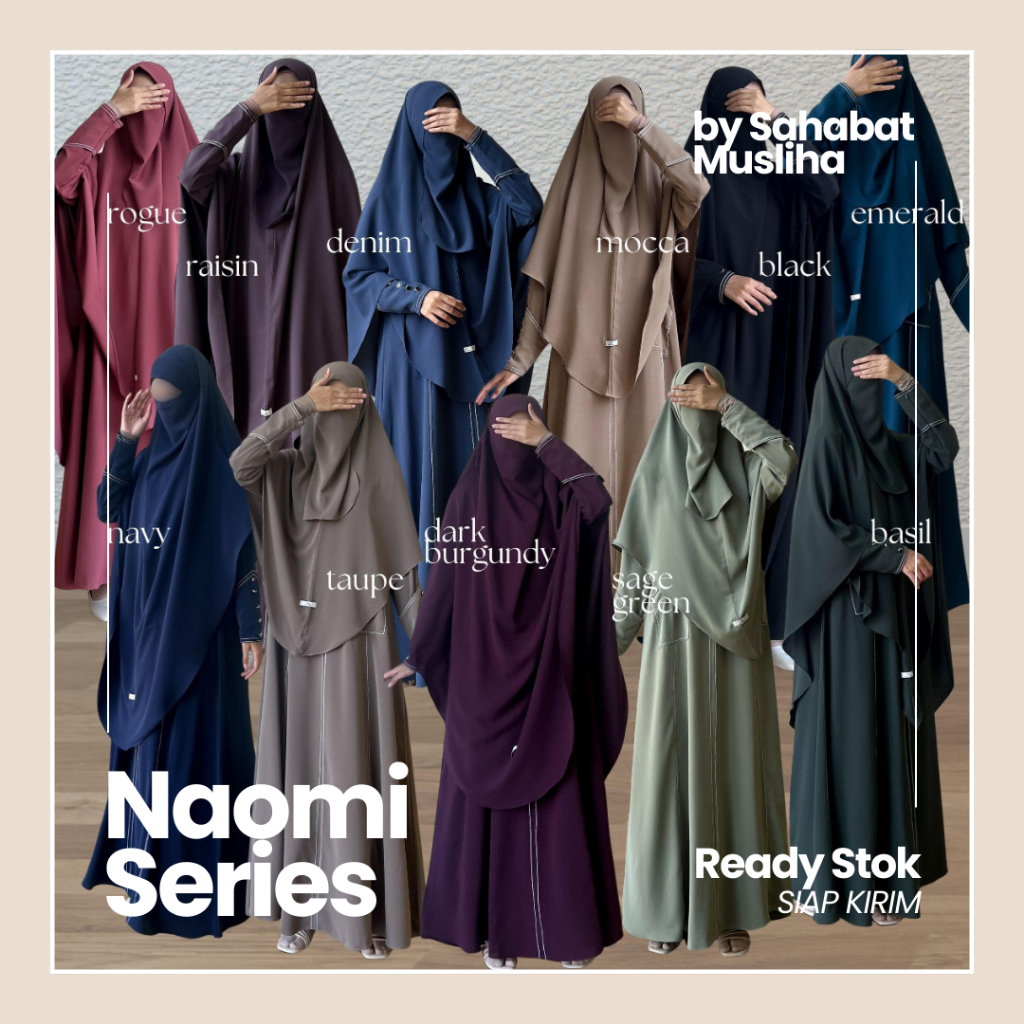 SAHABAT MUSLIHA - Naomi Series setelan gamis syar'i bahan anti UV, gamis anti uv premium, gamis anti