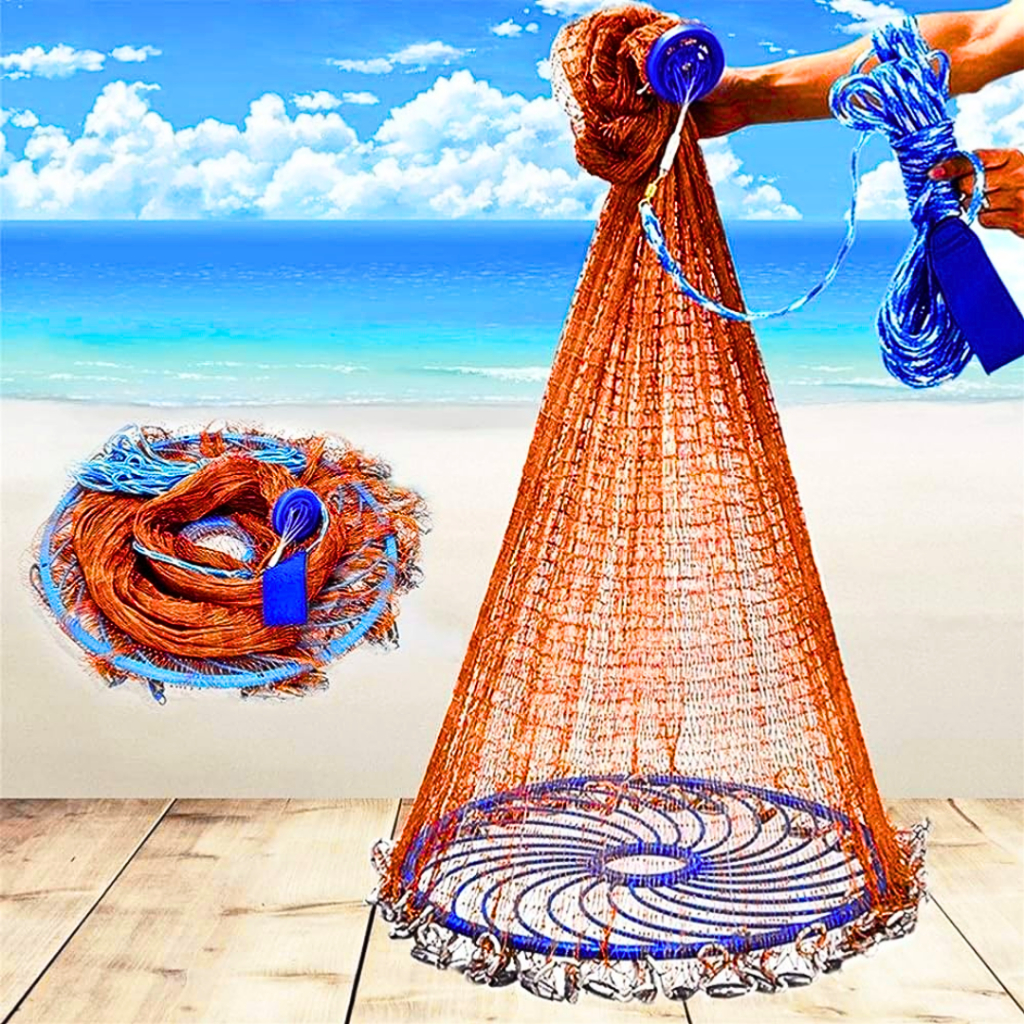 COD Finefish Jaring Pancing Jala Ikan 7.2 Meter Lempar Bahan Nilon Fishing Throw Net Cage - SE4