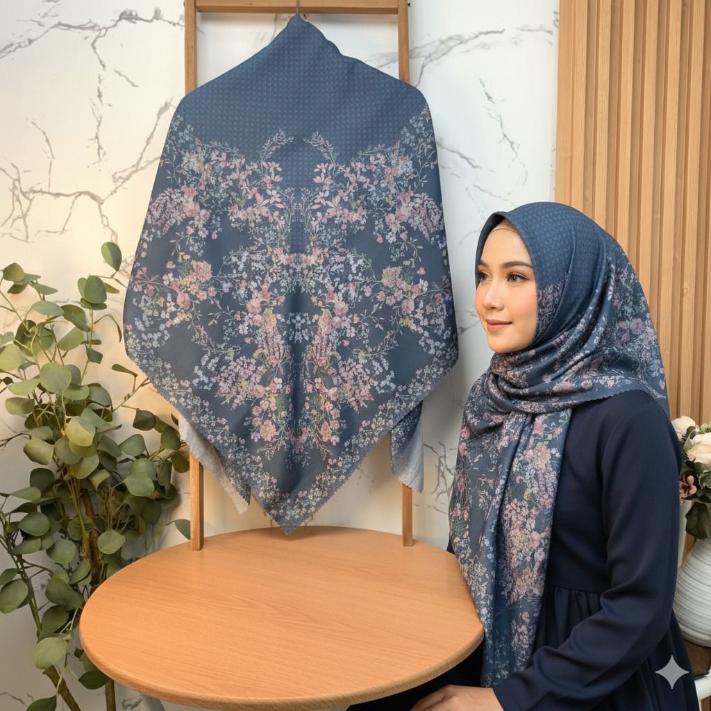 ELSHANUM Hijab Motif Segi Empat Floretis Series Motif Terbaru Limited Edition Hijab By Elshanum