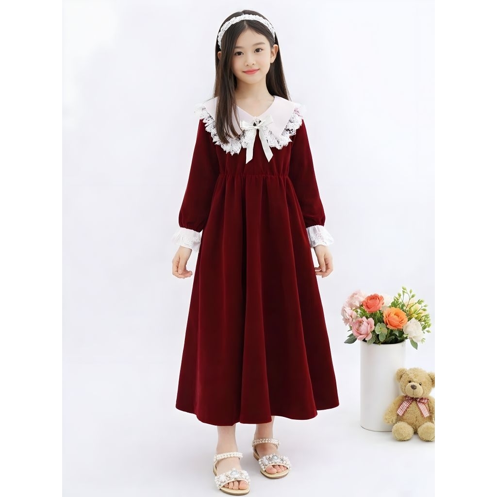 Abela Dress Anak Remaja Tanggung Usia 8-12Tahun Dress Bangkok Korea Lucu Gaun Natal Pesta Anak Lenga