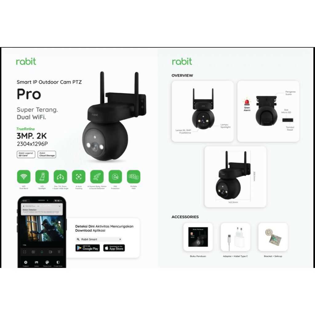 Smart CCTV Outdoor Rabit PTZ Pro – 2K 3MP - New Release