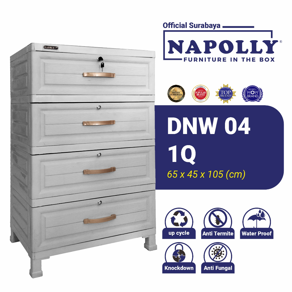 Napolly Official Surabaya - Lemari / Laci Multifungsi 4 Susun Bahan Plastik Dengan Dilengkapi Kunci 