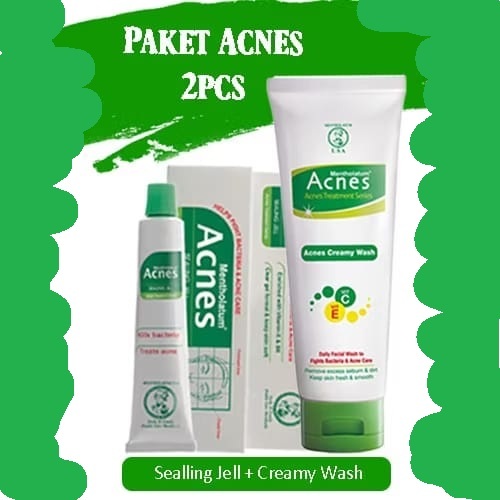 Acnes Paket Berjerawat 2 pcs | Creamy Wash + Sealing Jell 9gr  | Perawatan Kulit Jerawat