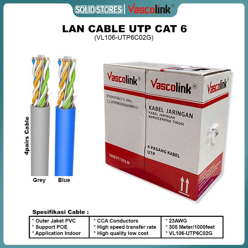 Kabel LAN UTP Cat 6 Vascolink / Kabel DATA Cat 6 vascolink