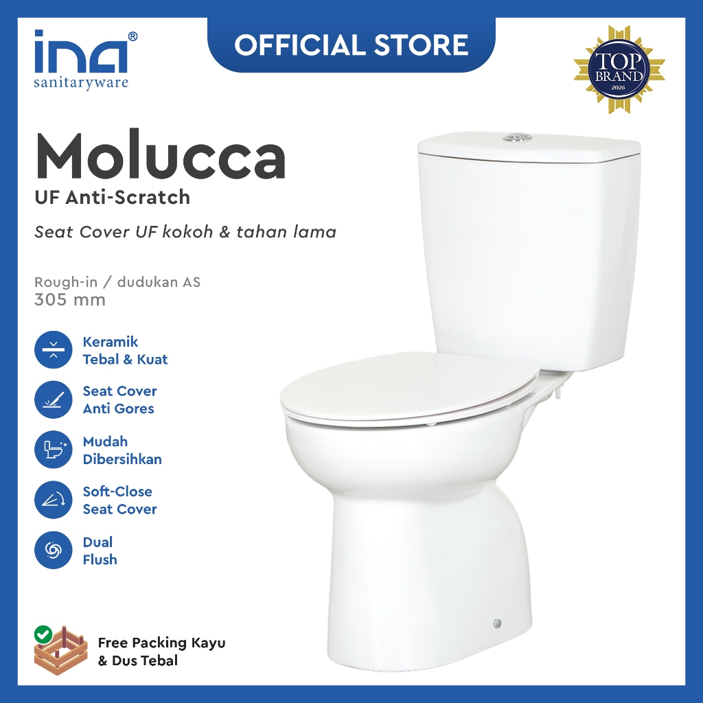 INA Closet MOLUCCA + Seat Cover UF Anti-scratch *FREE JET SHOWER | Closet Duduk - Kloset - Kloset Du
