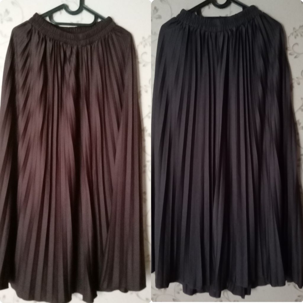 Rok plisket Susun Coklat Tua & Abu-Abu Tua (2 Rok)