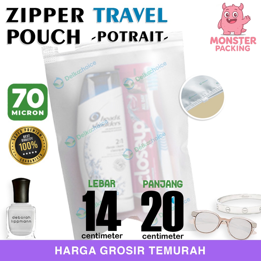 Plastik Travelling Pouch 14x20cm POTRAIT MATTE zipper storage Travel organizer bag / SATUAN