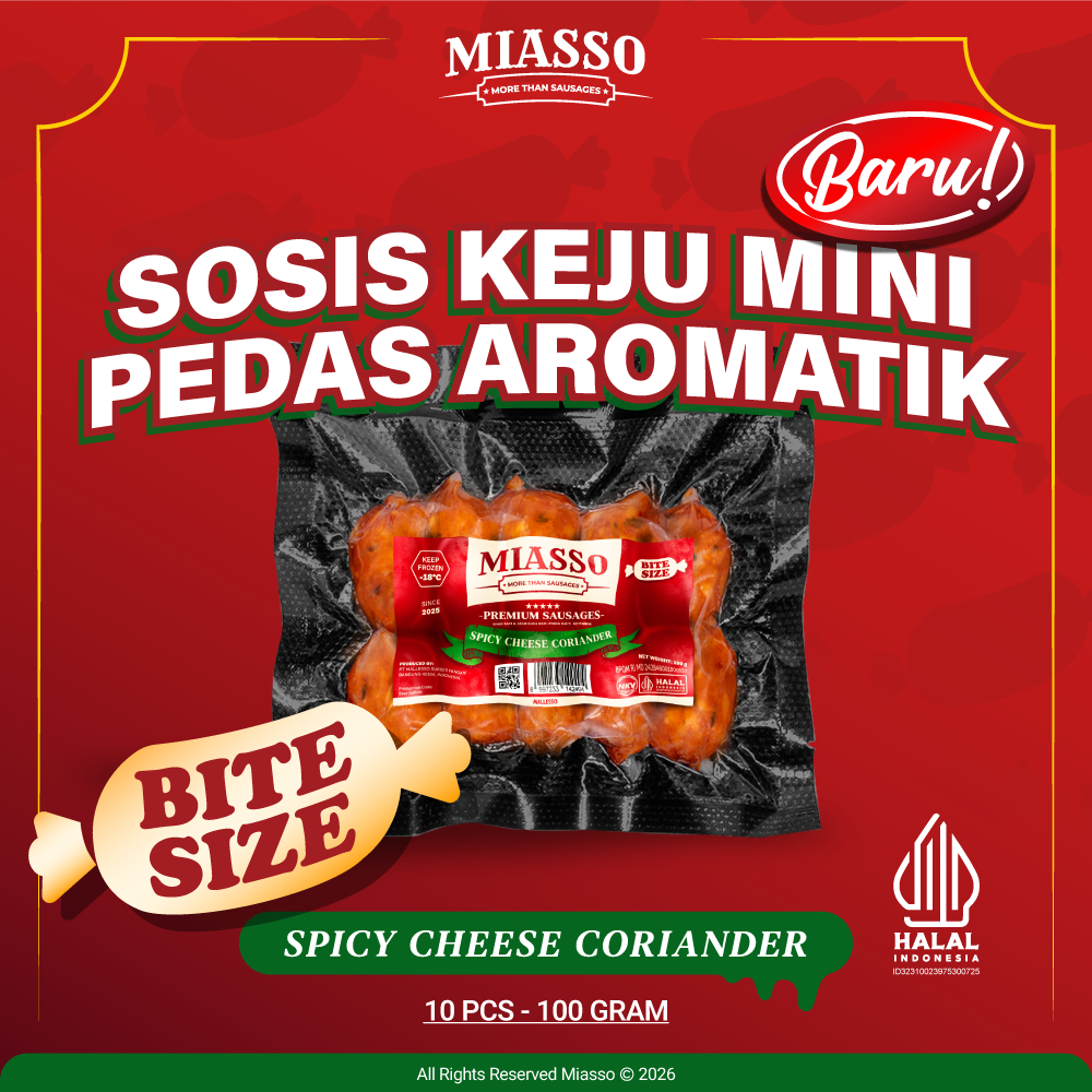 MIASSO Spicy Cheese Coriander Bite – Sosis Keju Lumer Halal | Frozen Food Viral & Cemilan Kekinian