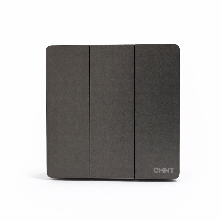 Saklar Lampu Rumah Estetik CHINT 3 Tombol - Saklar Tanam Dark Gray, White dan Gold