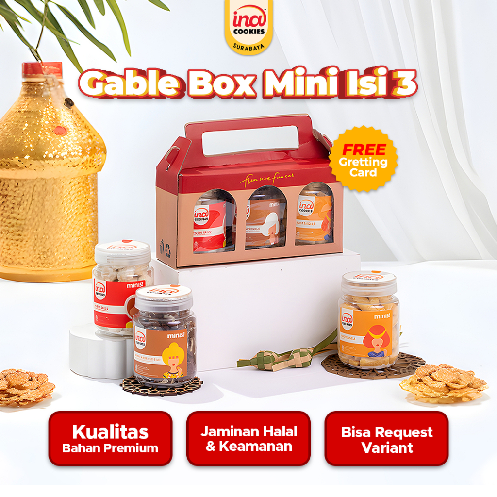 Hampers Lebaran INA COOKIES Surabaya Gable Box Mini Isi 3 - Parcel Lebaran Kue Kering Premium