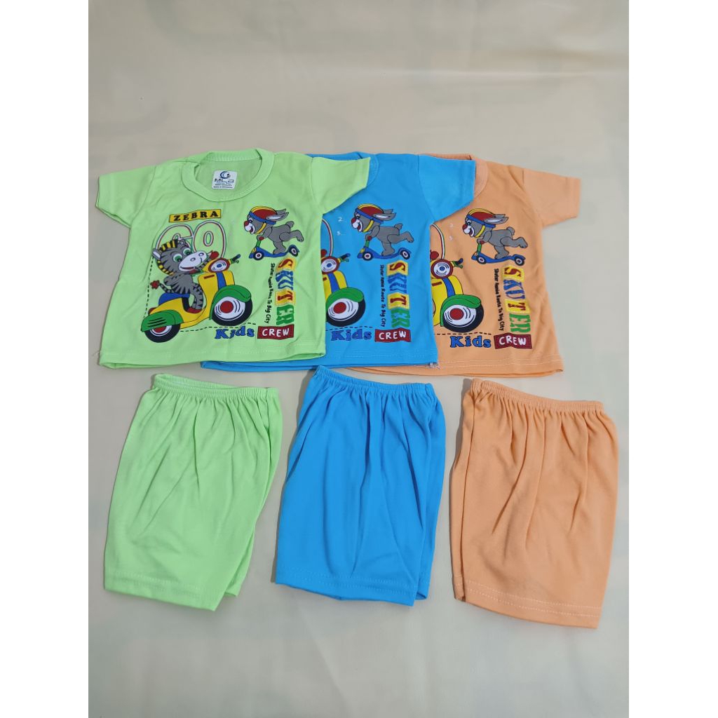 BAIFATIH SETELAN BAJU MAIN ANAK LAKI LAKI PEREMPUAN SET KAOS LENGAN PENDEK GAMBAR ZEBRA SKUTER KATUN