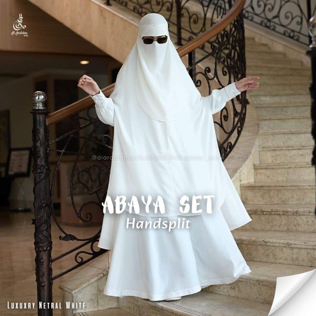 GOLDEN WHITE ABAYA Set Khimar • Al Arabian Butik #dhiyasyari #ayranashwa