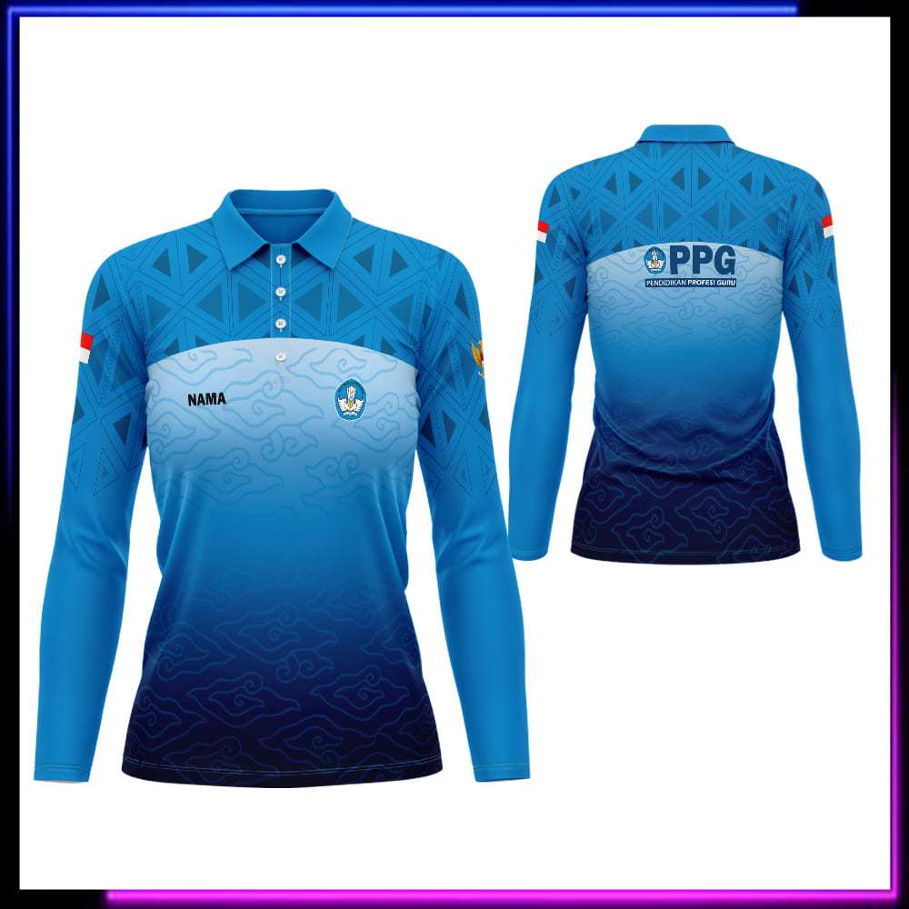 Baju PPG Guru Indonesia / Jersey PPG Guru Wanita Lengan Panjang / Kaos PPG Guru Custom Nama
