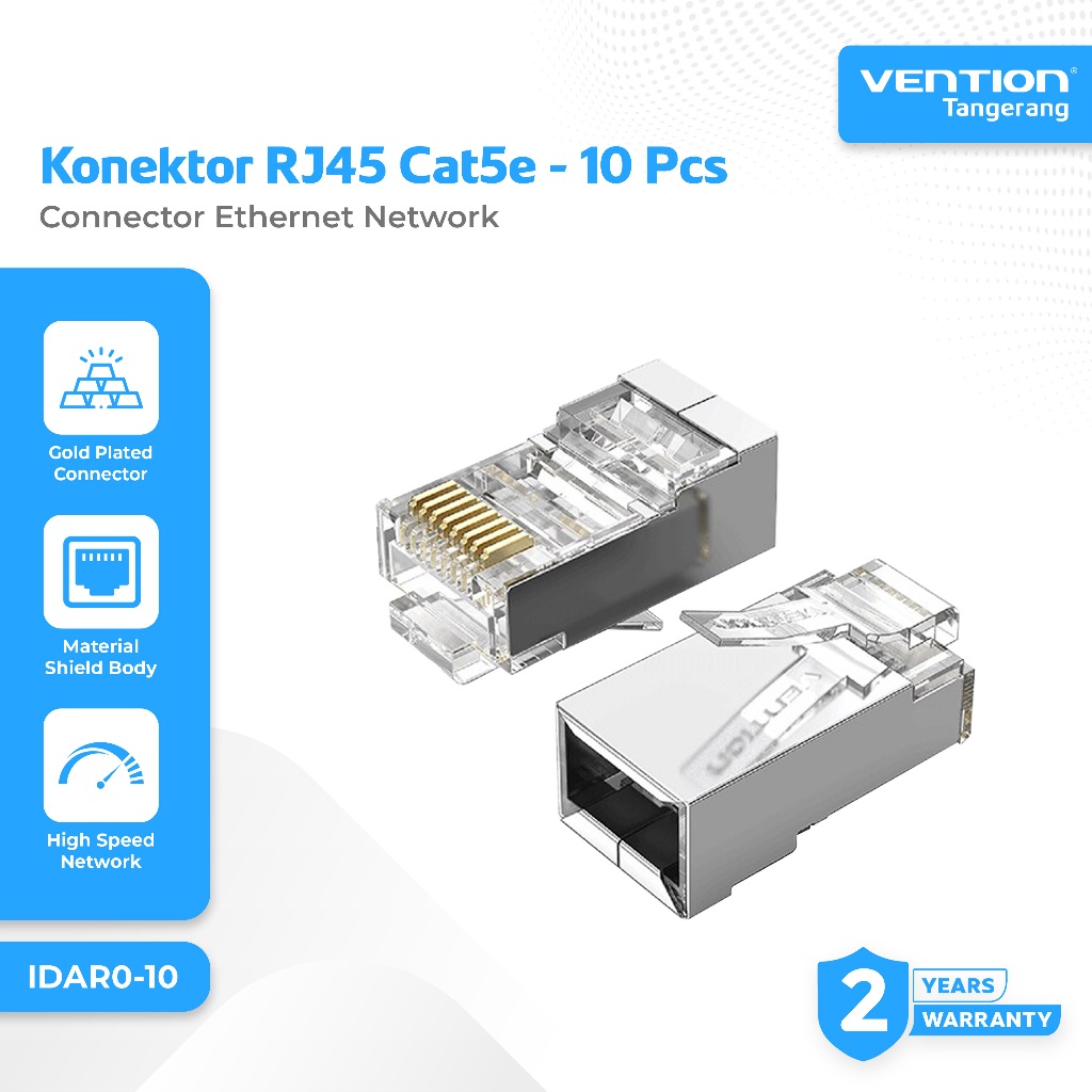 Vention Connector LAN RJ45 FTP Cat5 Cat5E Fast Ethernet Network Gold Plated Modular Connector Metal 