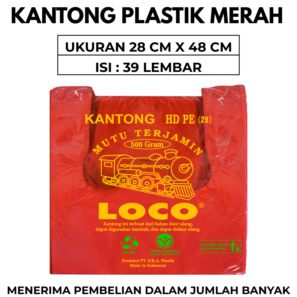 Kantong Plastik Kresek Warna Merah Plastik Loco Tebal  Uk 28 x 48
