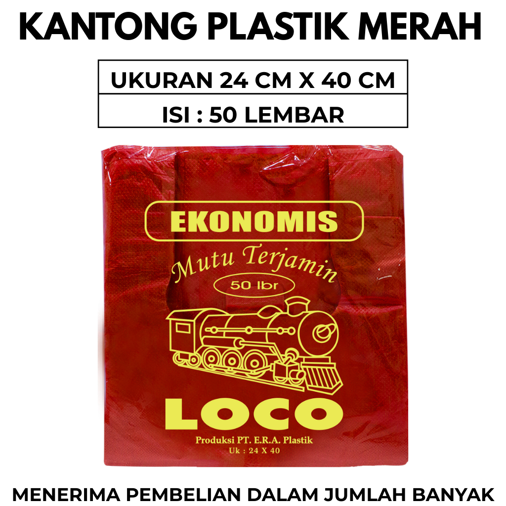 Kantong Plastik Kresek Warna Merah Plastik Loco Ekonomis  Uk 24 x 40