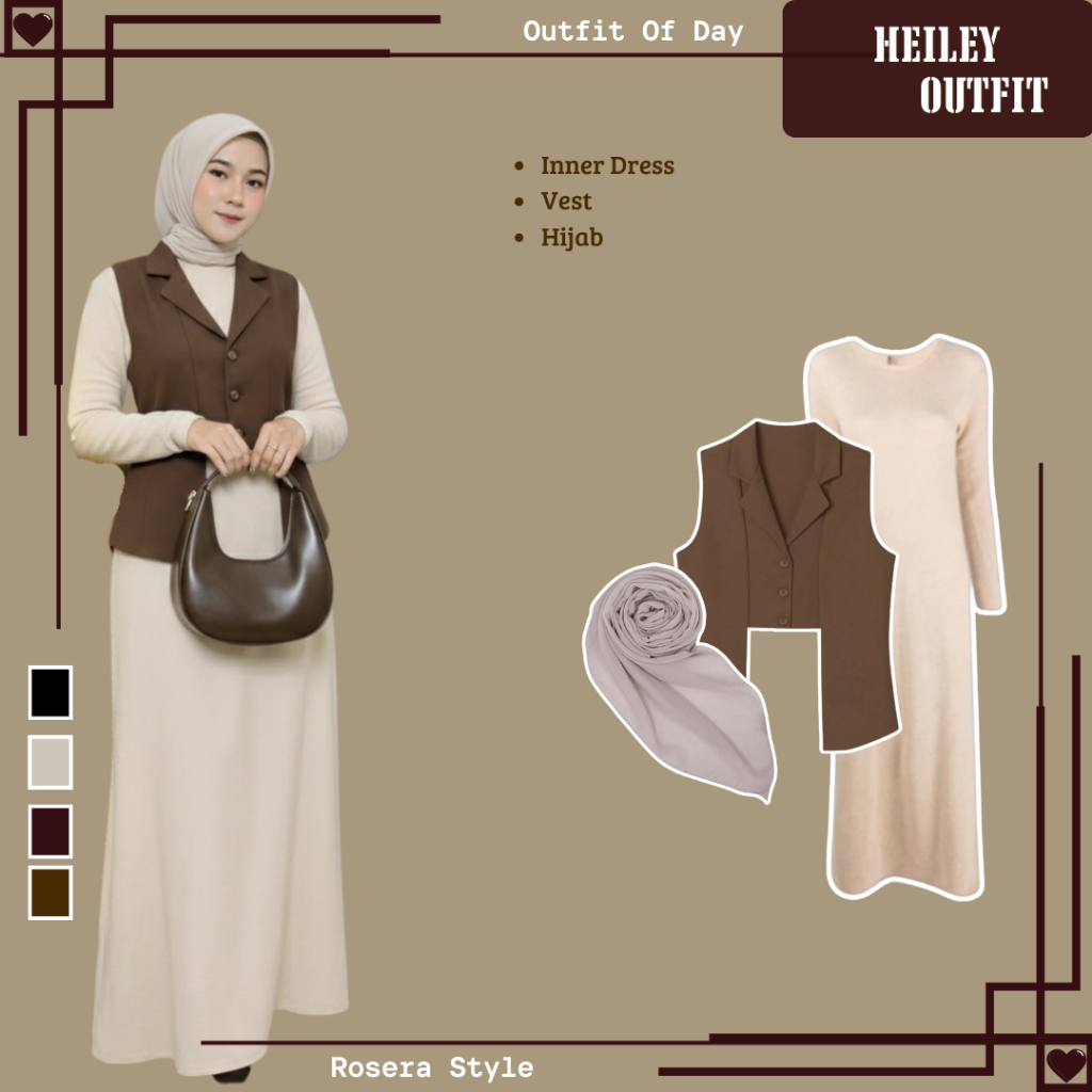 Outfit Remaja 3in1 Set { Vest+Inner Dress+Hijab } Setelan Wanita Korean Style OOTD Keren_RS54