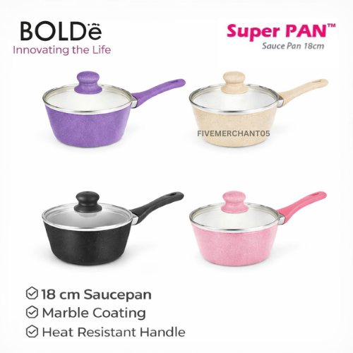 Panci Tutup Kaca Bolde Sauce Pan + Glass Lid 18 cm Panci Granite Bolde Panci Kaca Bolde Super Pan